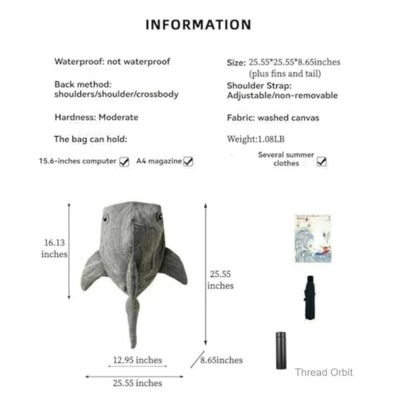Large Capacity Whale Shark Backpack, Durable Polyester Daypack for Street Style main image 6